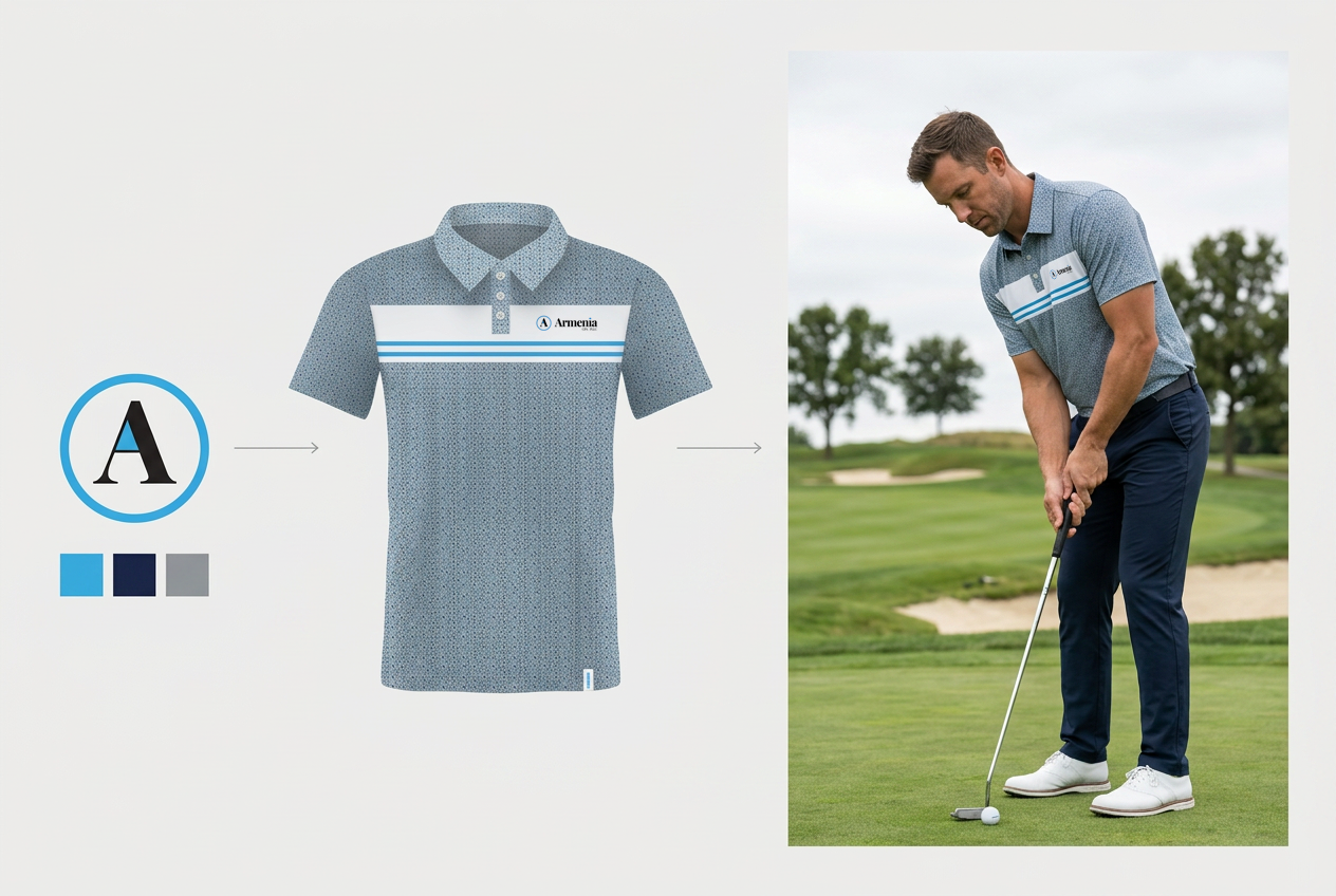 Custom golf tournament shirt design from brand assets to finished polo