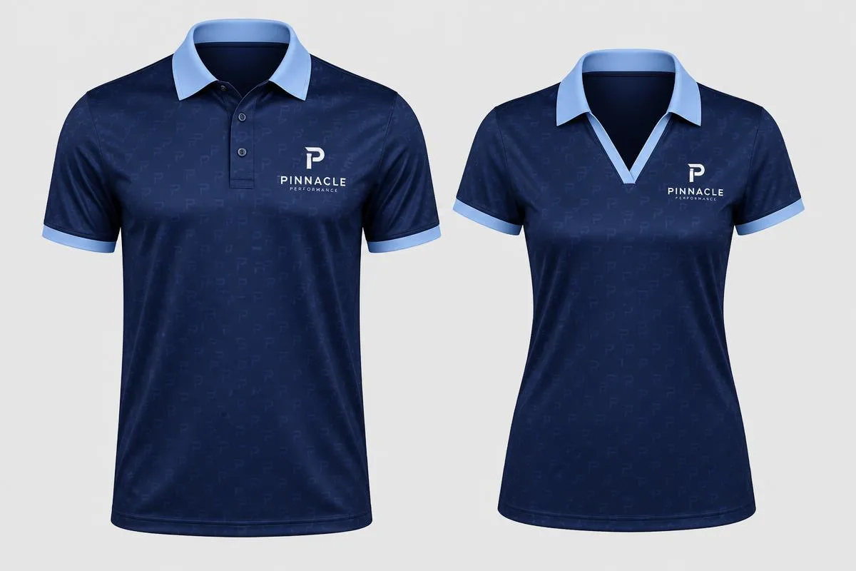 Men's and women's custom company polos with coordinated branding