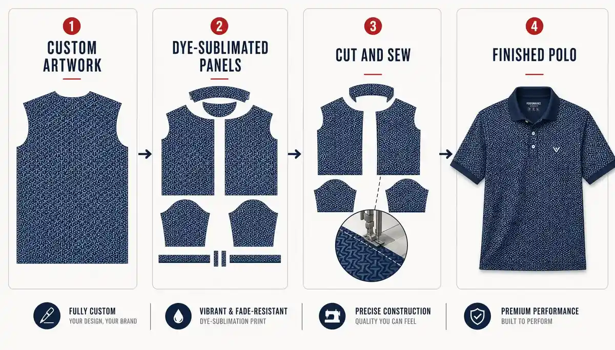 Cut-and-sew dye-sublimation process for custom performance polos