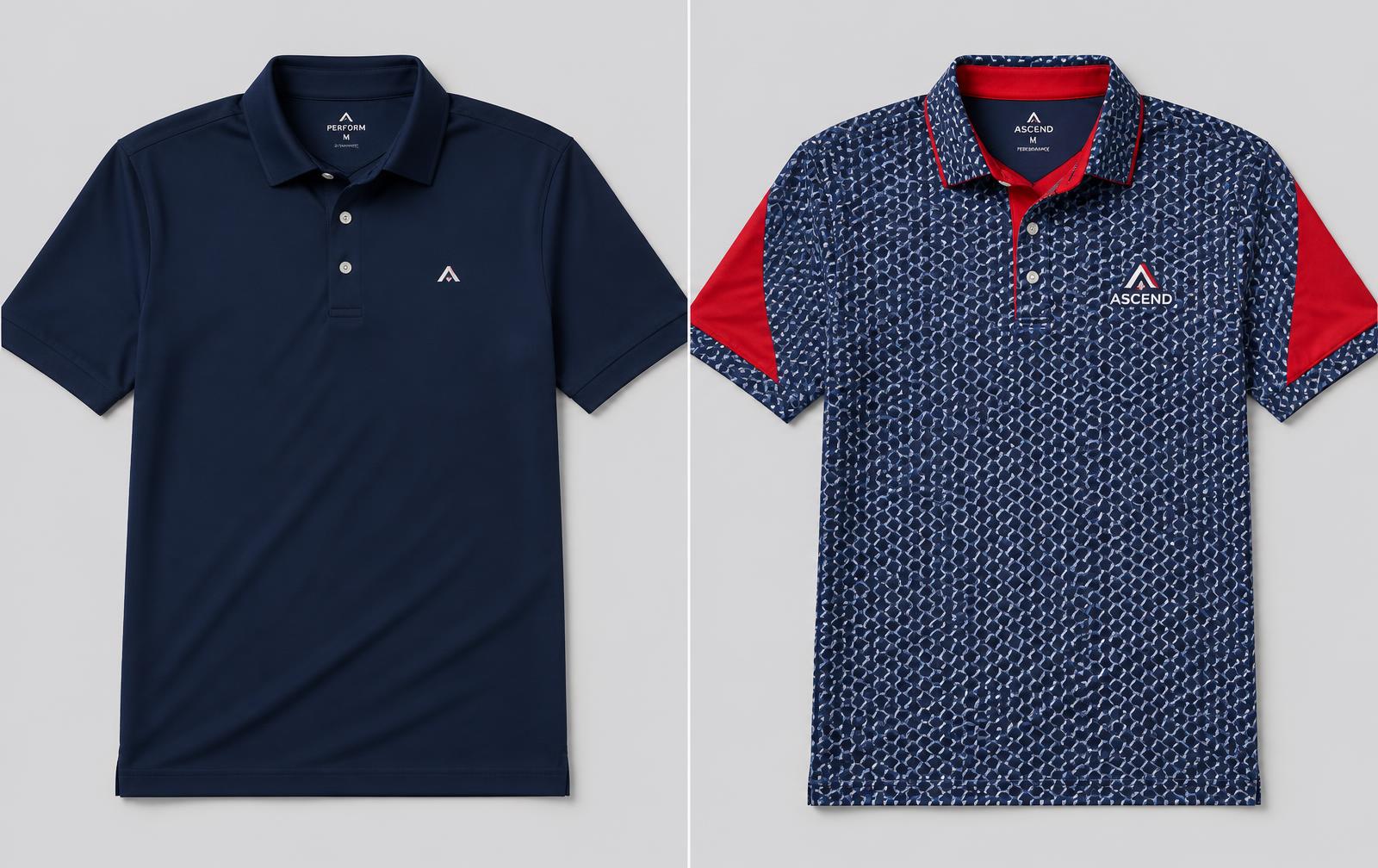 Comparison of a decorated blank polo and a fully custom performance polo