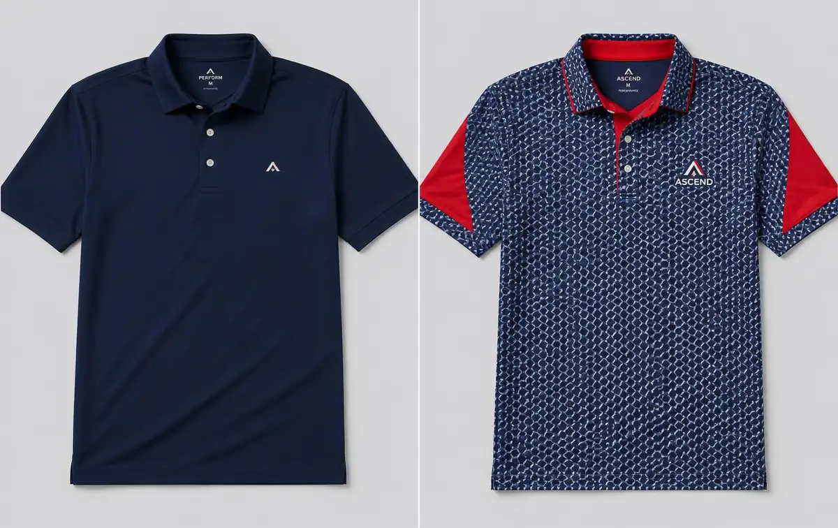 Comparison of a decorated blank polo and a fully custom performance polo