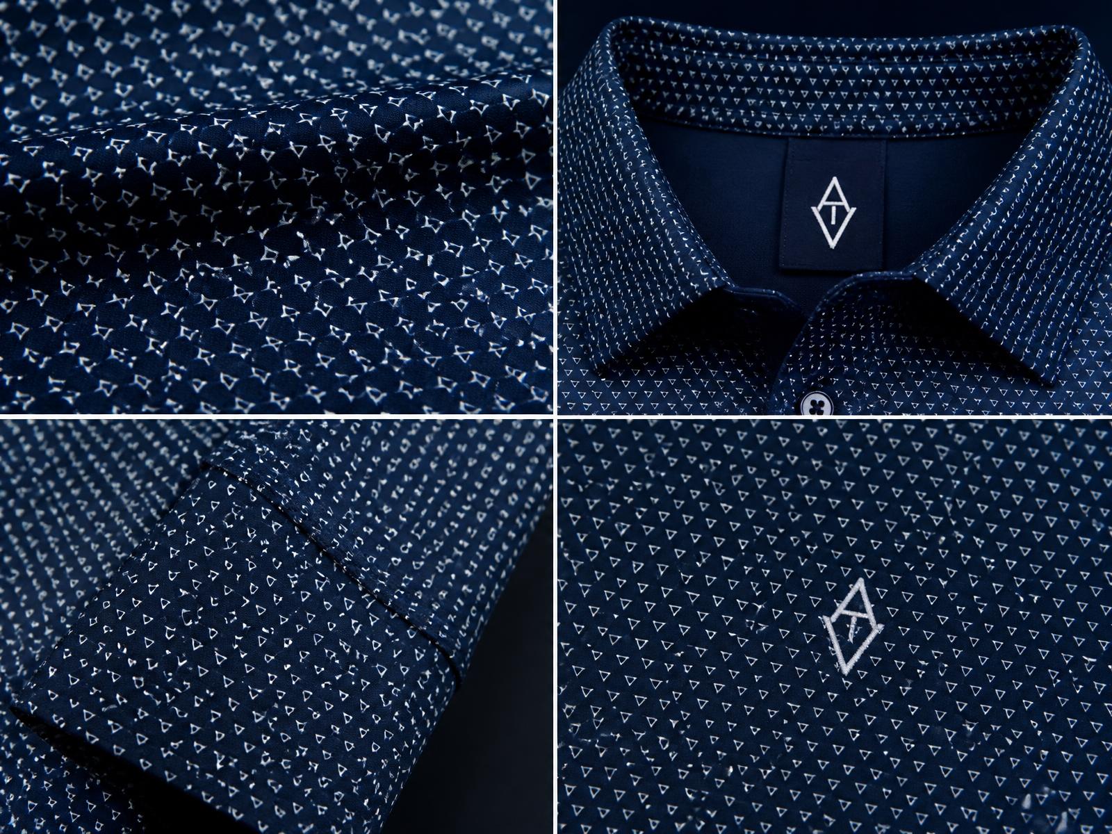 Close-up collage of pattern, collar, sleeve, logo, and fabric details from finished Butcher Golf garments.